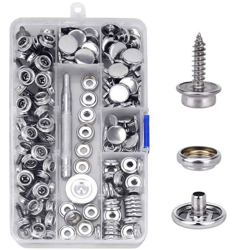 CENOZ 150 PCS Canvas Snap Kit Tool  Metal Screws Snaps Marine Grade 3/8"" Socket Stainless Steel Boat Canvas Snaps with 2 PCS Setting Tool for Boat Cover Furniture (150 PCS) - Image 1